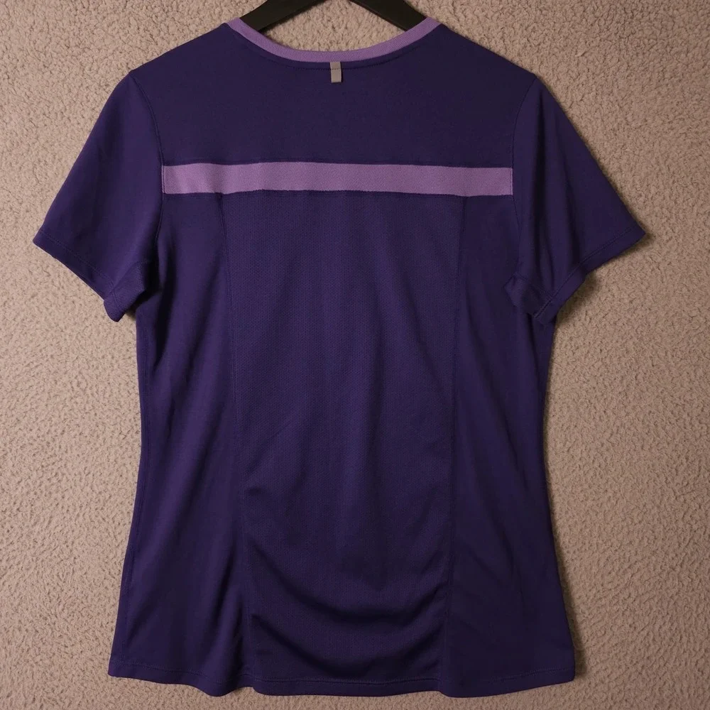 Nike Running Shirt Women Large Purple Dri Fit V Neck Athletic Active Jogging Tee